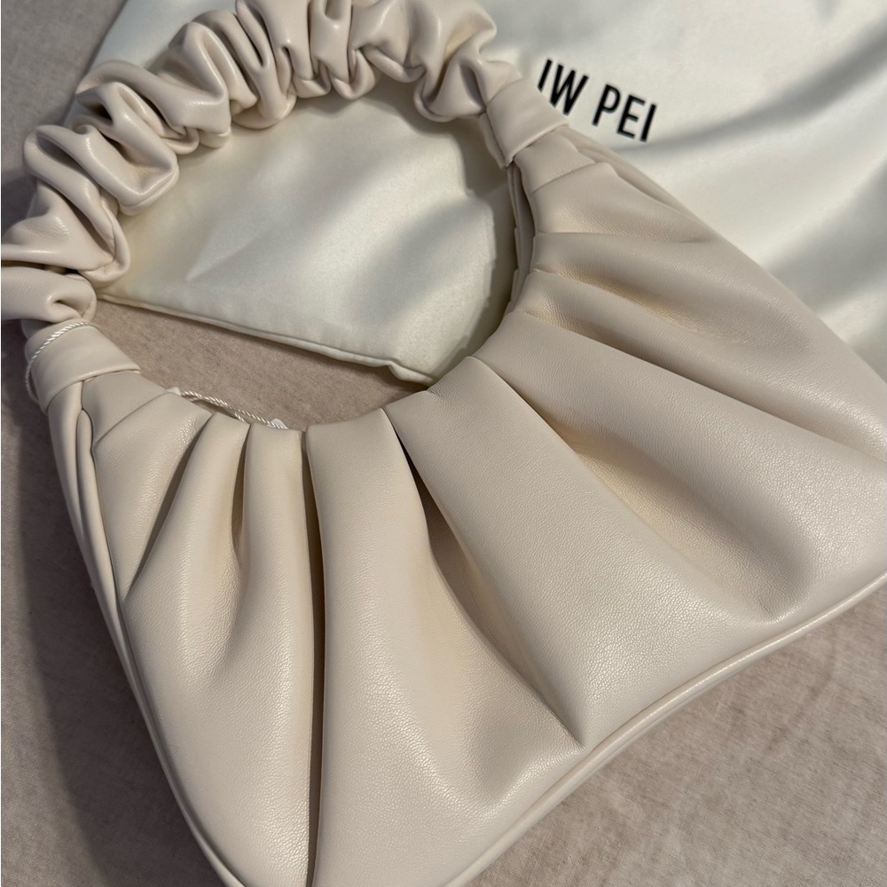 JW Pei Cream Ruched Vegan Learher Bag  (Crescent Shape)